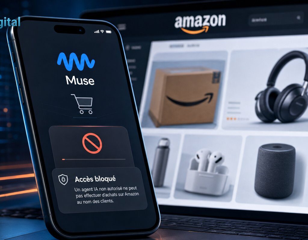 Illustration de couverture : Amazon bloque l’Agent Muse de Meta sur sa Boutique